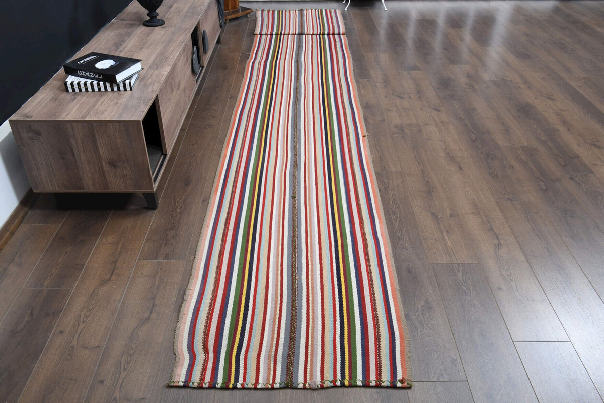 El yapımı vintage yolluk 79x551 cm çizgili desenli yün - detay görünümü