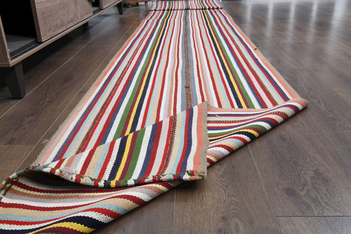 El yapımı vintage yolluk 79x551 cm çizgili desenli yün - desen detayı