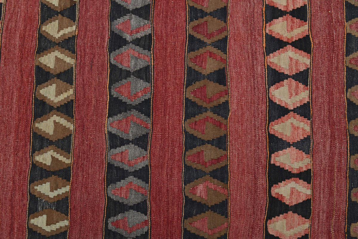 El yapımı vintage yolluk 140x353 cm geometrik desenli yün - açık alan görünümü