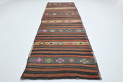 El yapımı vintage yolluk 124x376 cm çizgili desenli yün - detay görünümü