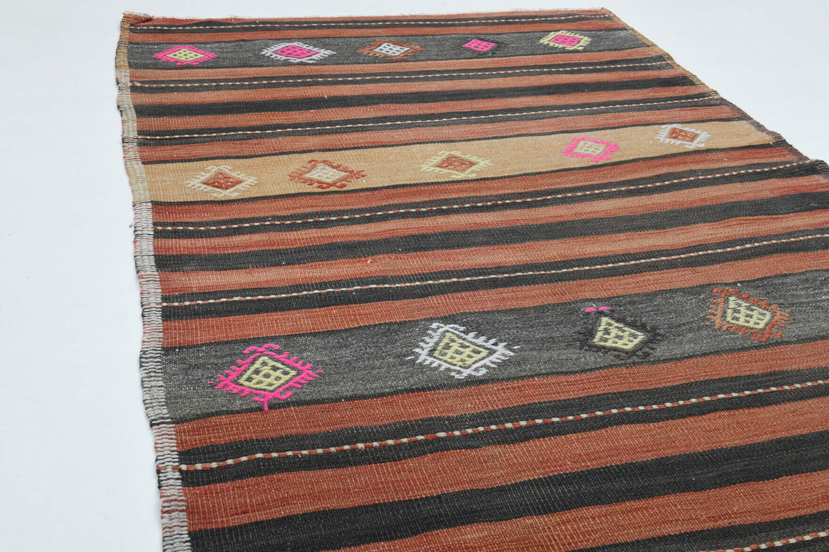El yapımı vintage yolluk 124x376 cm çizgili desenli yün - desen detayı