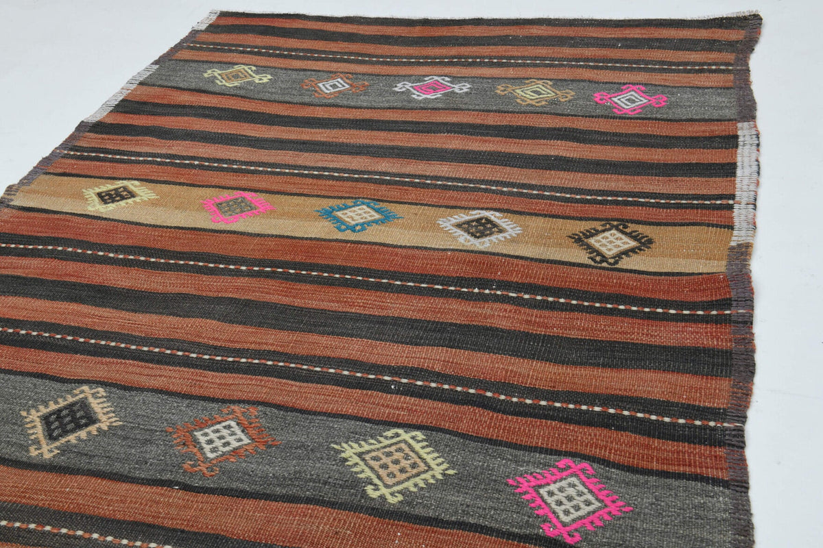 El yapımı vintage yolluk 124x376 cm çizgili desenli yün - mekan görünümü