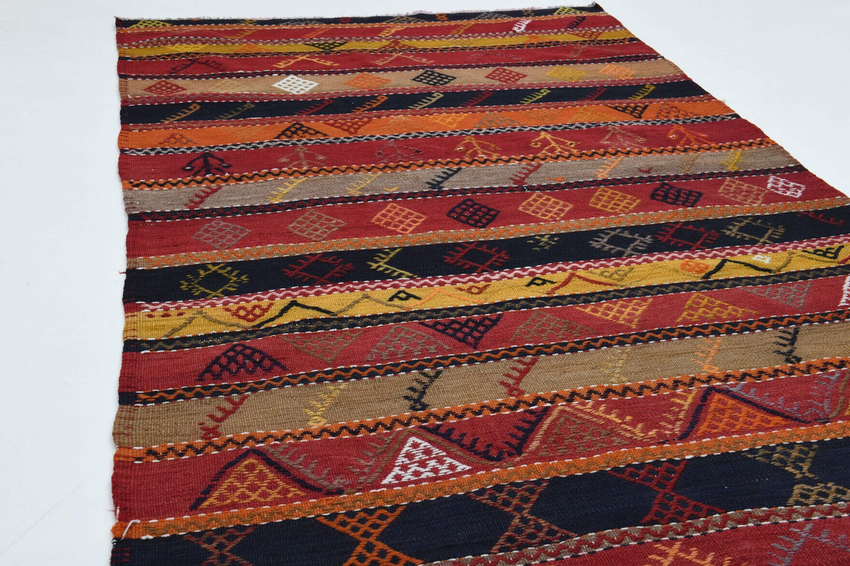 El yapımı vintage yolluk 124x381 cm çizgili desenli yün - mekan görünümü