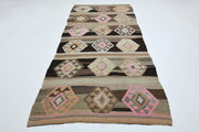 El yapımı vintage yolluk 140x323 cm geometrik desenli yün - detay görünümü