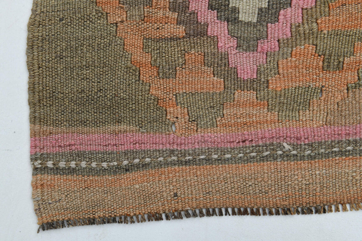 El yapımı vintage yolluk 140x323 cm geometrik desenli yün - desen detayı