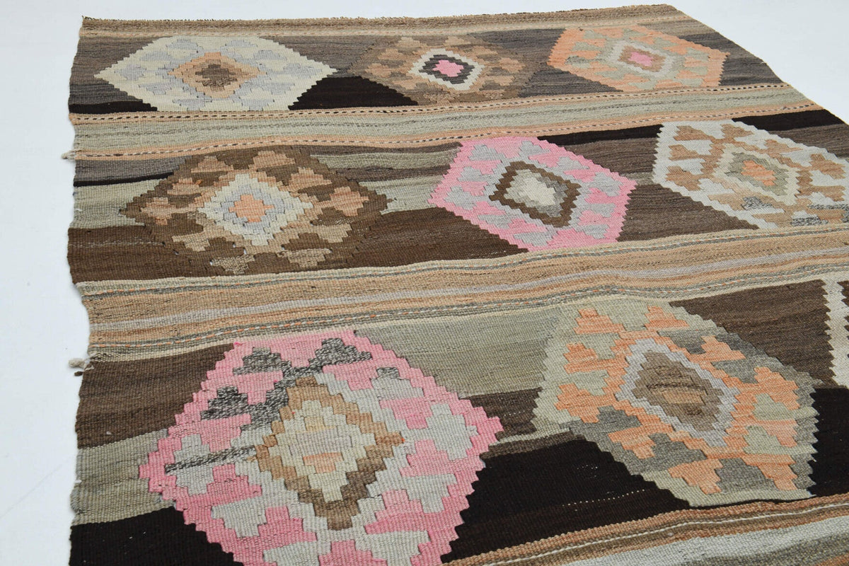 El yapımı vintage yolluk 140x323 cm geometrik desenli yün - mekan görünümü