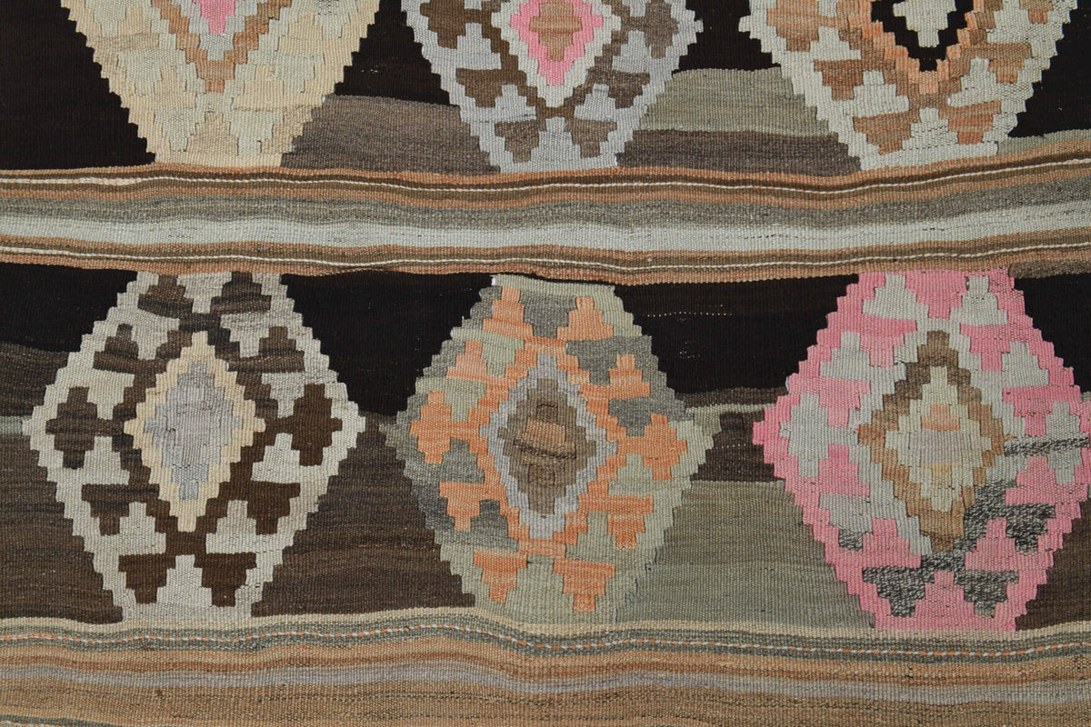El yapımı vintage yolluk 140x323 cm geometrik desenli yün - açık alan görünümü