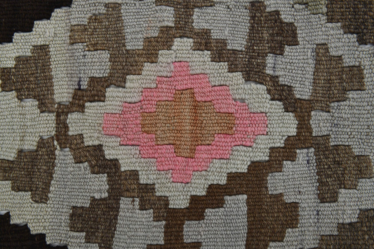 El yapımı vintage yolluk 140x323 cm geometrik desenli yün - farklı açıdan görünüm