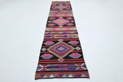 El yapımı vintage yolluk 89x376 cm geometrik desenli yün - detay görünümü