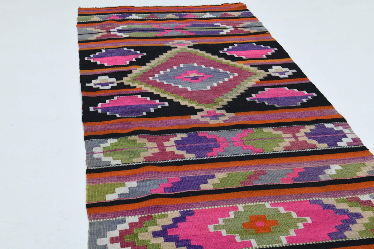 El yapımı vintage yolluk 89x376 cm geometrik desenli yün - mekan görünümü