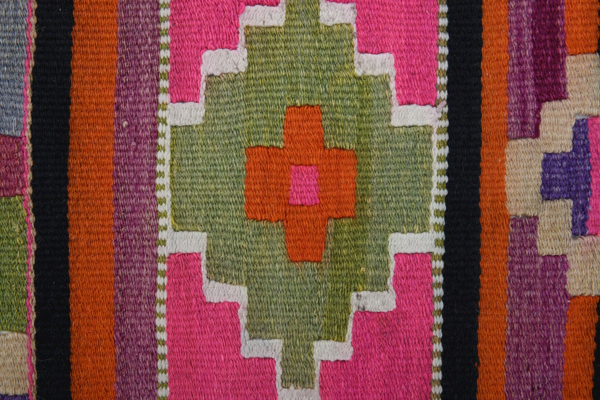 El yapımı vintage yolluk 89x376 cm geometrik desenli yün - farklı açıdan görünüm