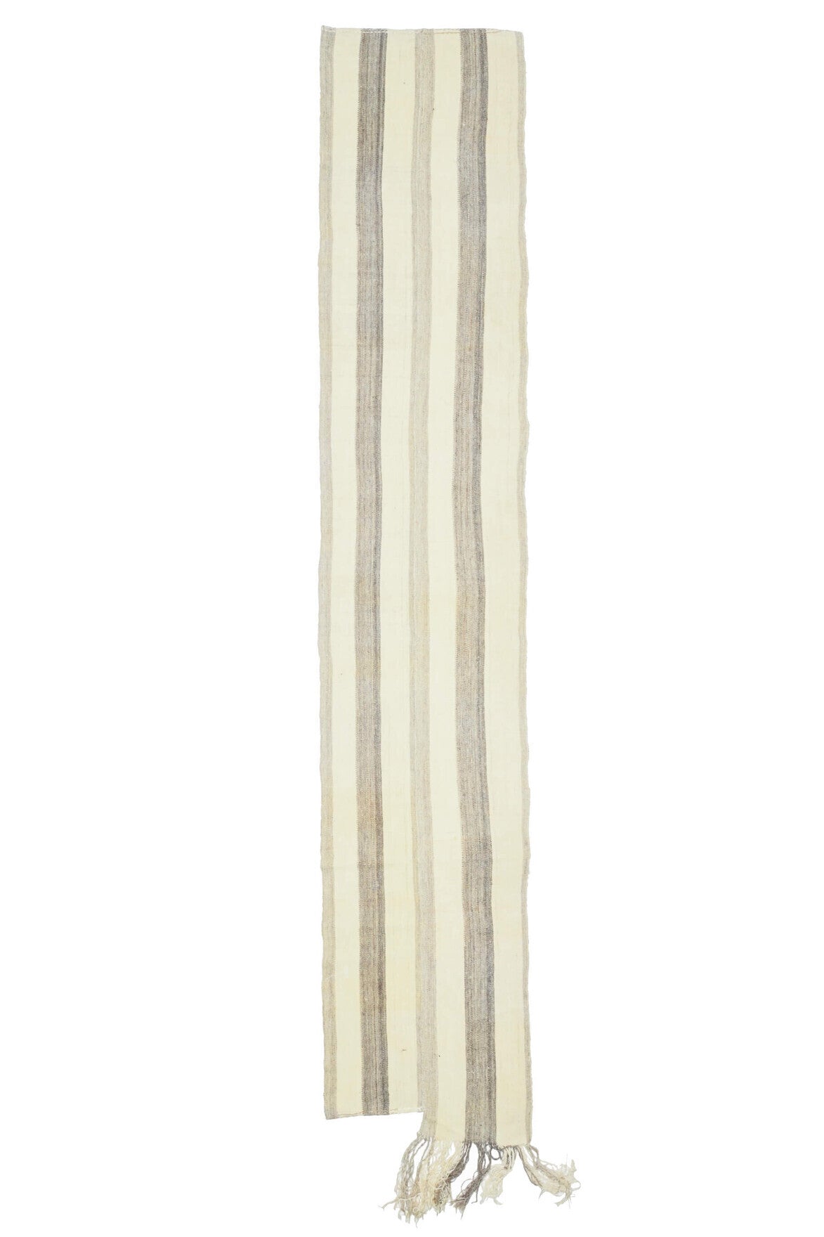 El yapımı vintage yolluk 74x422 cm çizgili desenli yün - ışık altında renk detayı
