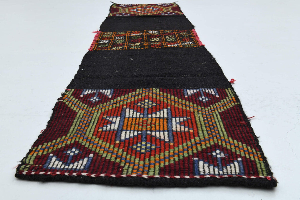 El yapımı vintage yolluk 56x229 cm oryantal desenli yün - yakın çekim doku detayı