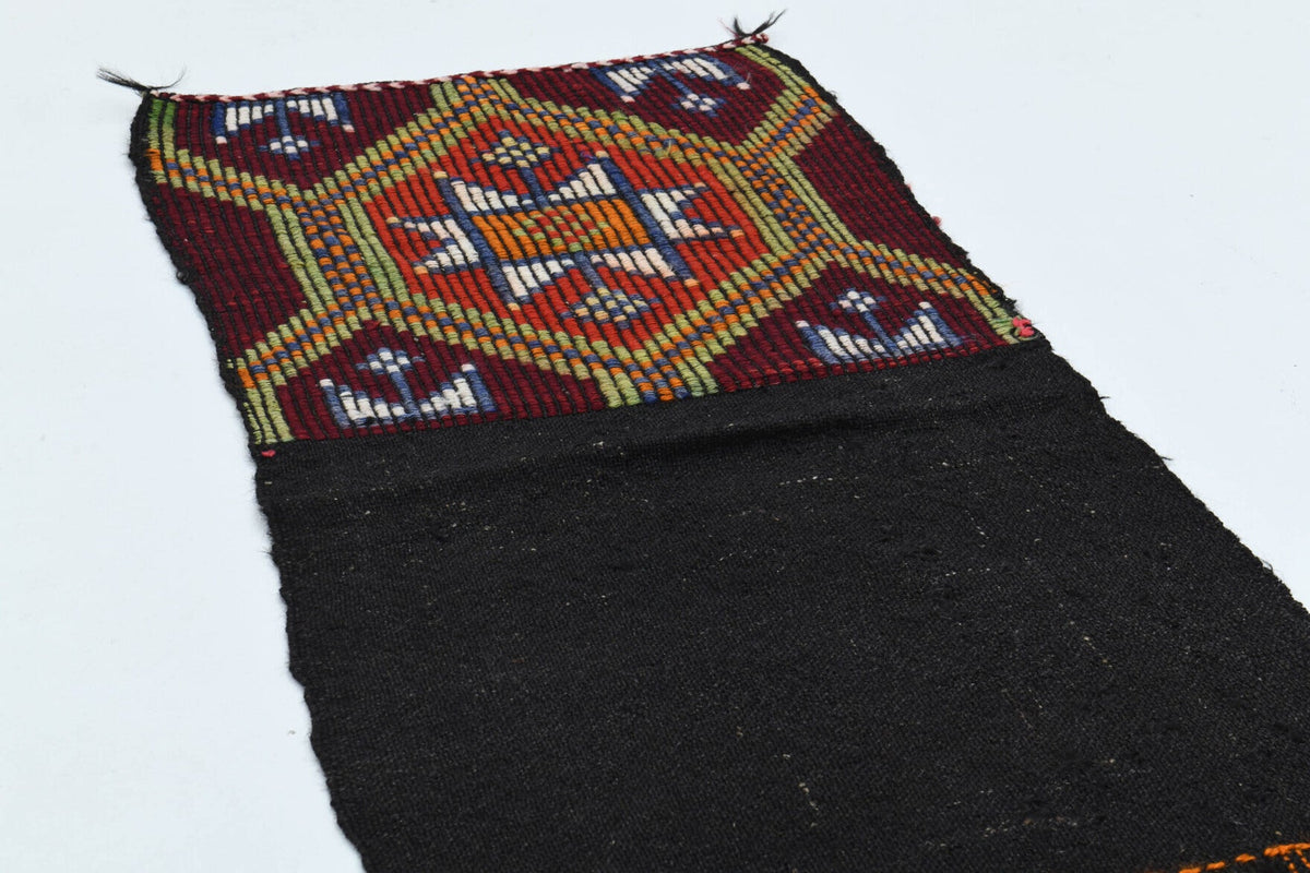 El yapımı vintage yolluk 56x229 cm oryantal desenli yün - kenar ve saçak detayı
