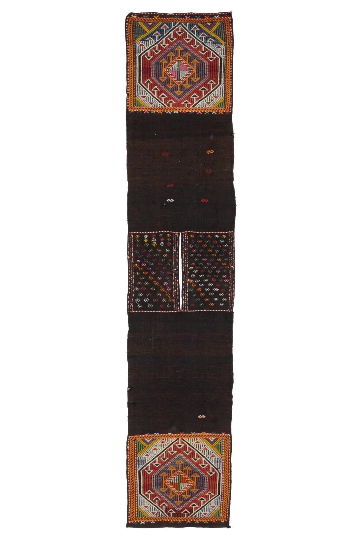 El yapımı vintage yolluk 46x229 cm tribal desenli yün - açık alan görünümü