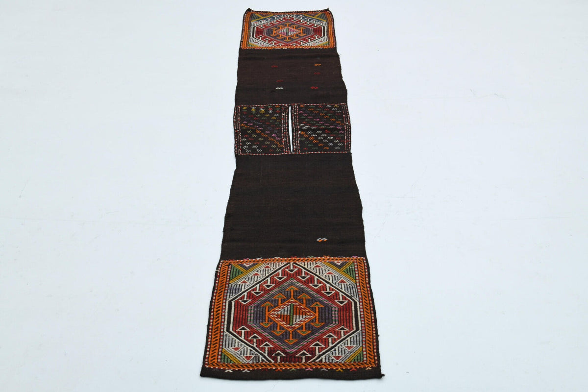 El yapımı vintage yolluk 46x229 cm tribal desenli yün - detay görünümü