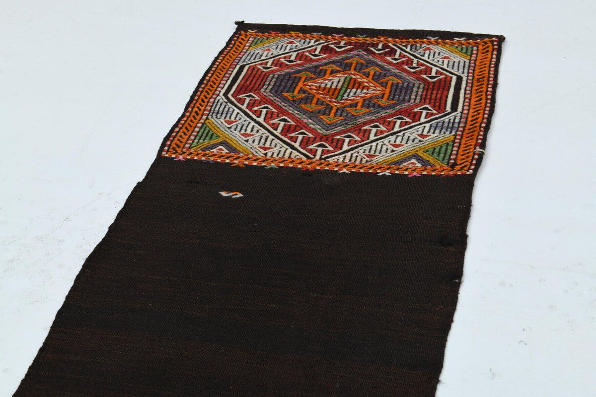 El yapımı vintage yolluk 46x229 cm tribal desenli yün - desen detayı