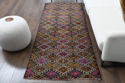 1960'lardan Anadolu kökenli ikat desenli vintage kilim yolluk, 98x238 cm