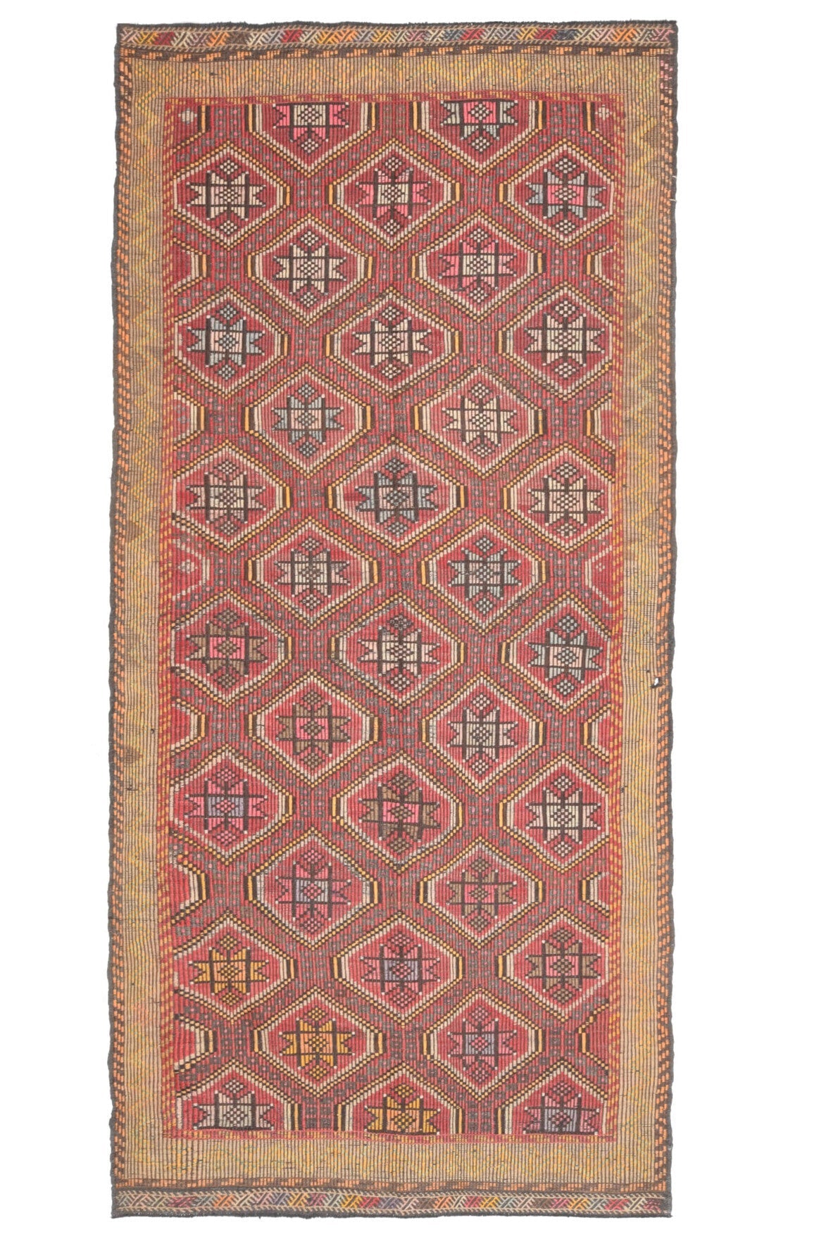 El yapımı vintage yolluk 150x320 cm i̇kat desenli yün - farklı açıdan görünüm