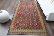 El yapımı vintage yolluk 150x320 cm i̇kat desenli yün - detay görünümü