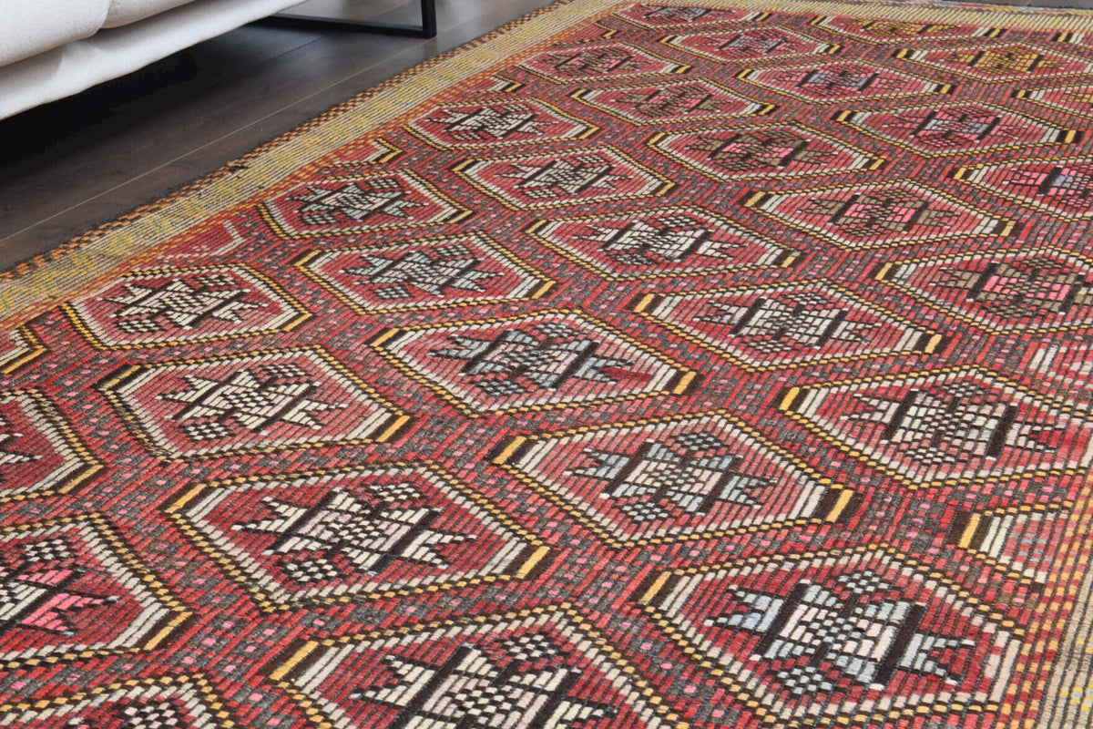 El yapımı vintage yolluk 150x320 cm i̇kat desenli yün - desen detayı