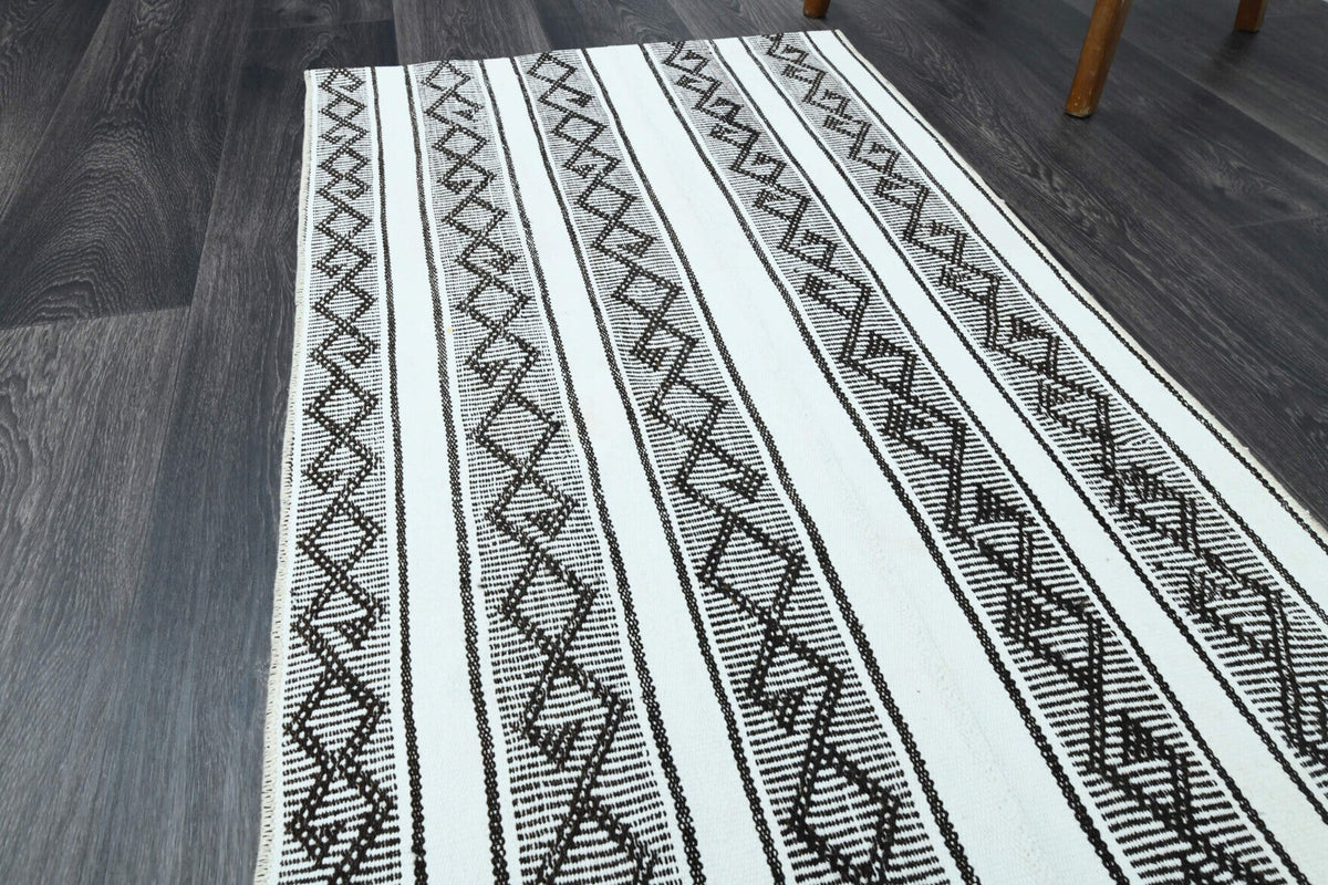 El yapımı vintage yolluk 74x201 cm çizgili desenli yün - desen detayı