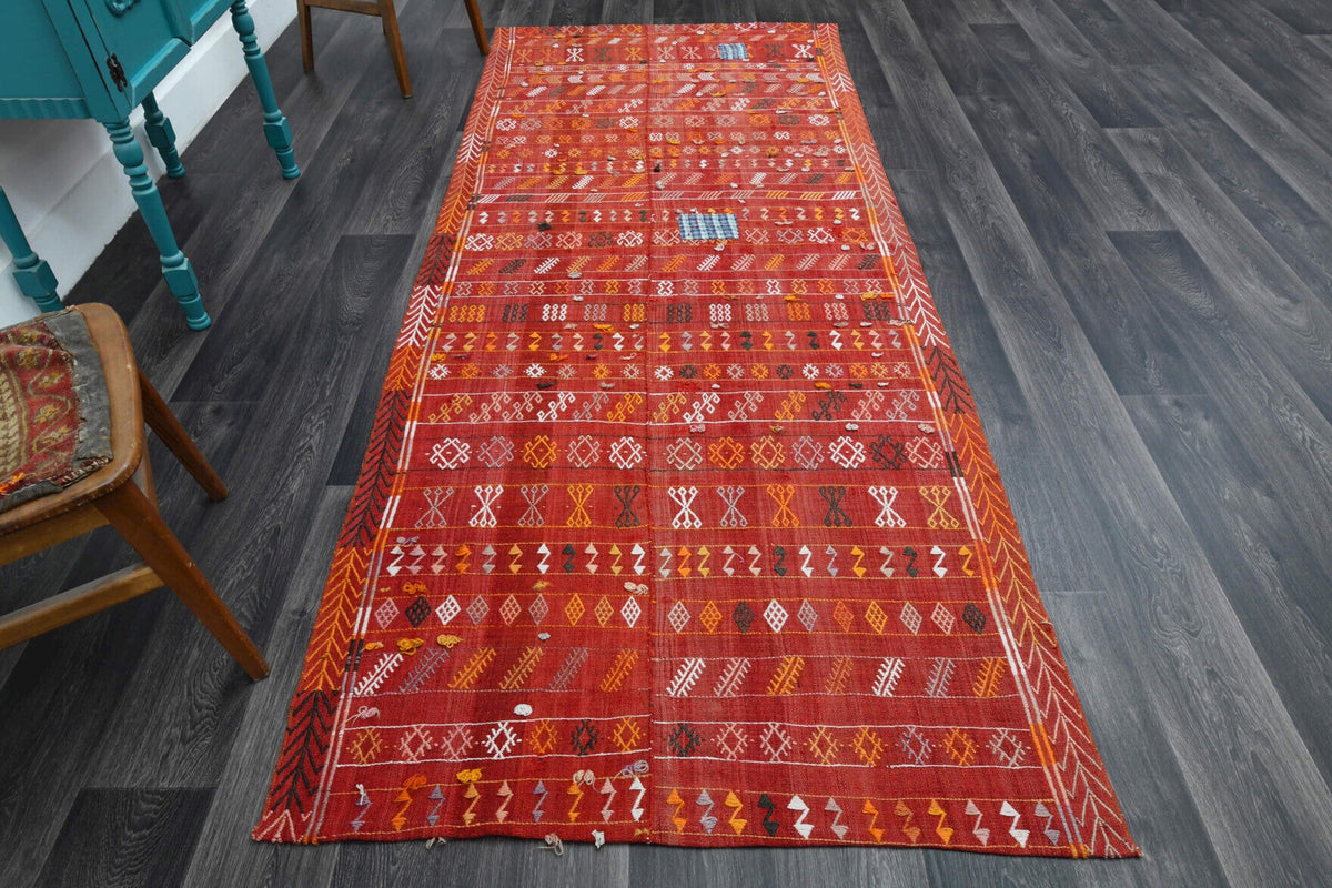 El yapımı vintage yolluk 127x307 cm i̇kat desenli yün - detay görünümü