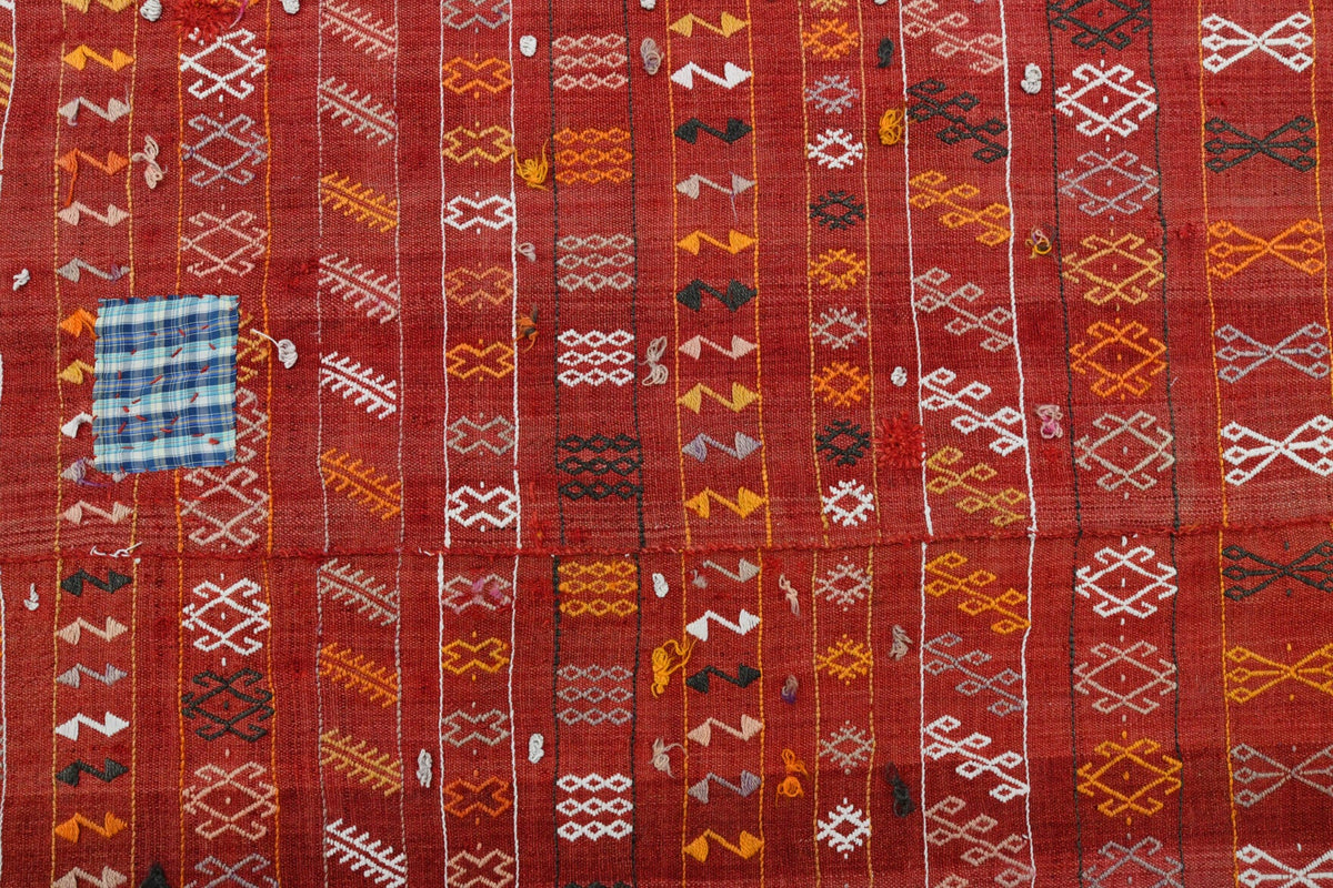 El yapımı vintage yolluk 127x307 cm i̇kat desenli yün - üstten görünüm