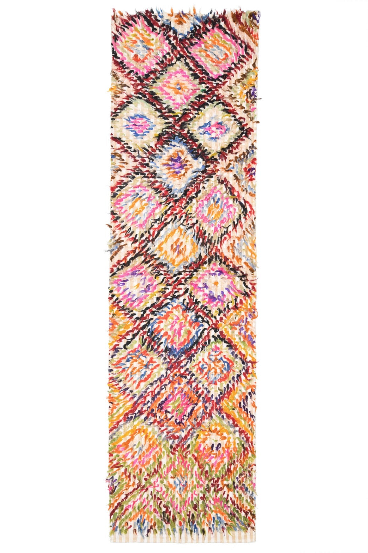 El yapımı vintage yolluk 97x353 cm geometrik desenli yün