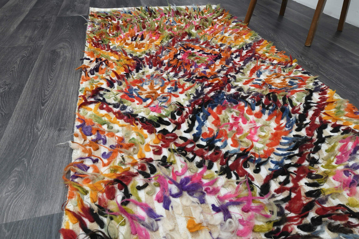 El yapımı vintage yolluk 97x353 cm geometrik desenli yün - desen detayı