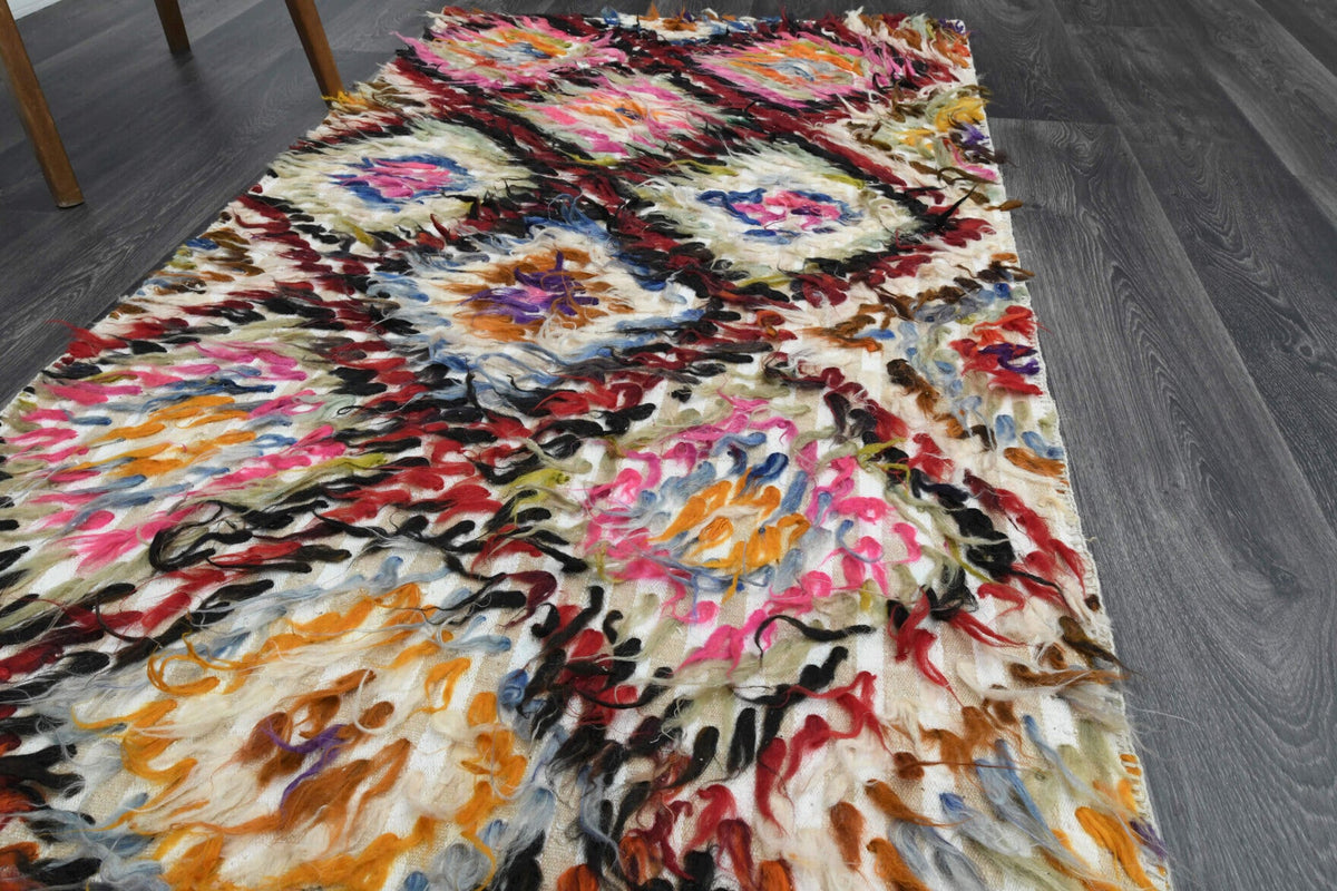 El yapımı vintage yolluk 97x353 cm geometrik desenli yün - mekan görünümü