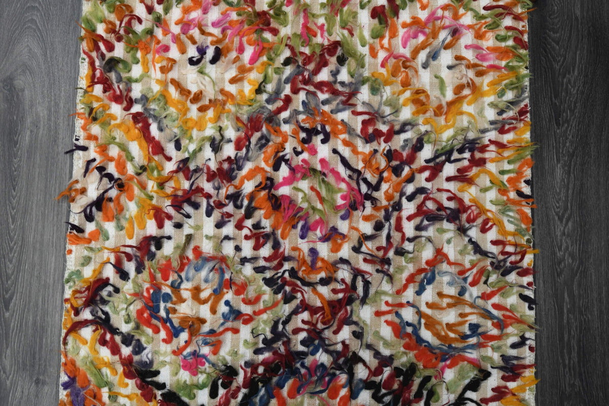 El yapımı vintage yolluk 97x353 cm geometrik desenli yün - üstten görünüm