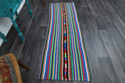 El yapımı vintage yolluk 71x208 cm çizgili desenli yün - detay görünümü