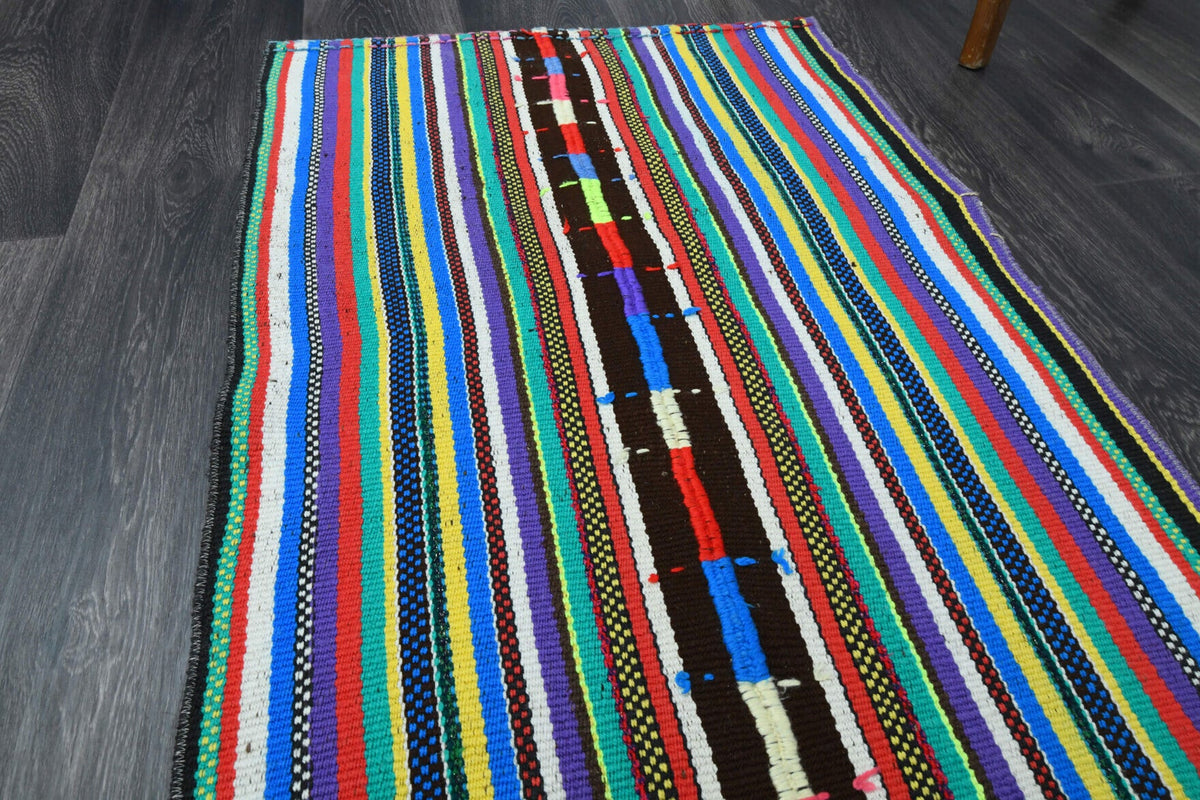 El yapımı vintage yolluk 71x208 cm çizgili desenli yün - desen detayı