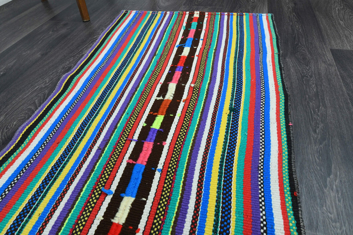 El yapımı vintage yolluk 71x208 cm çizgili desenli yün - mekan görünümü