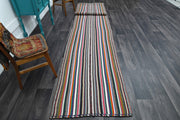 1960'lardan Anadolu kökenli çizgili vintage kilim yolluk, 88x562 cm