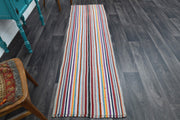El yapımı vintage halı 74x246 cm çizgili desenli yün - detay görünümü