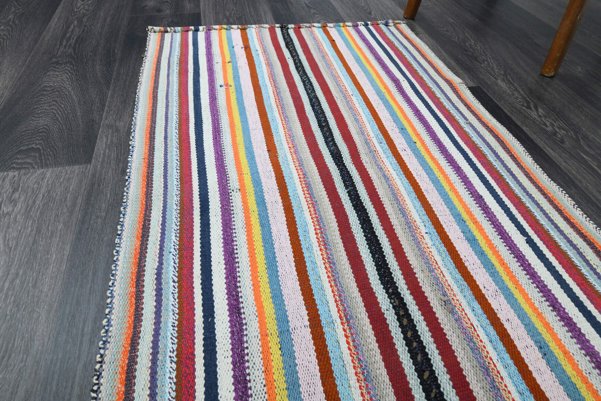 El yapımı vintage halı 74x246 cm çizgili desenli yün - desen detayı
