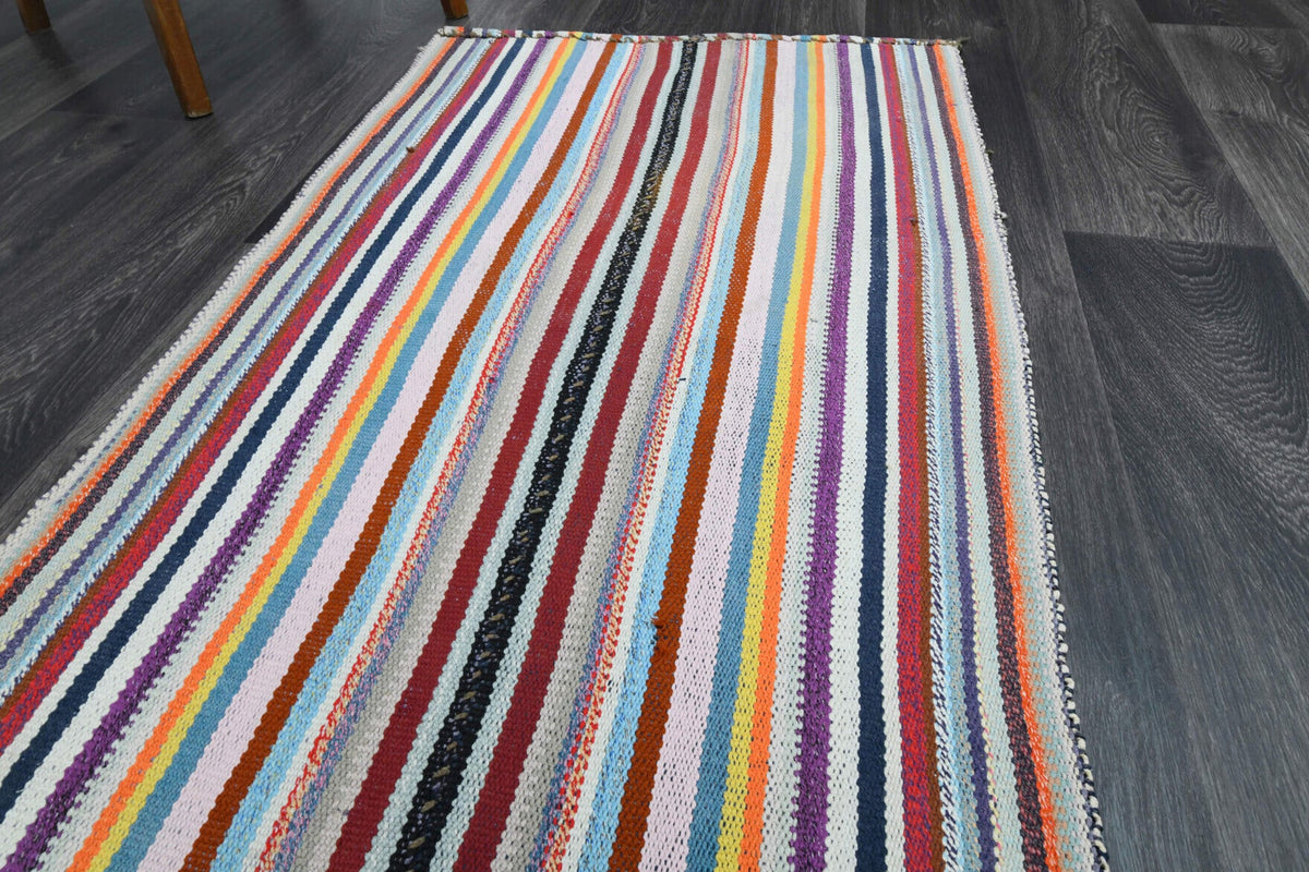 El yapımı vintage halı 74x246 cm çizgili desenli yün - mekan görünümü
