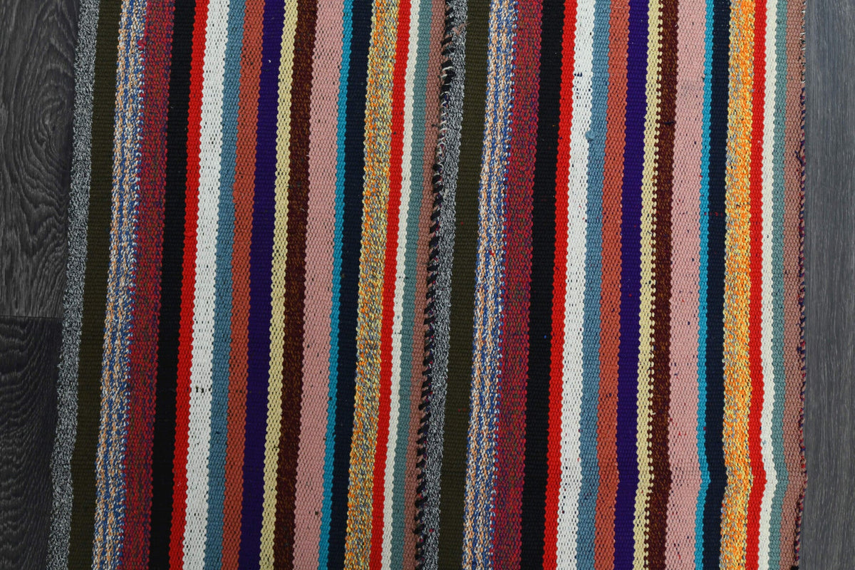 El yapımı vintage halı 81x234 cm çizgili desenli yün - üstten görünüm