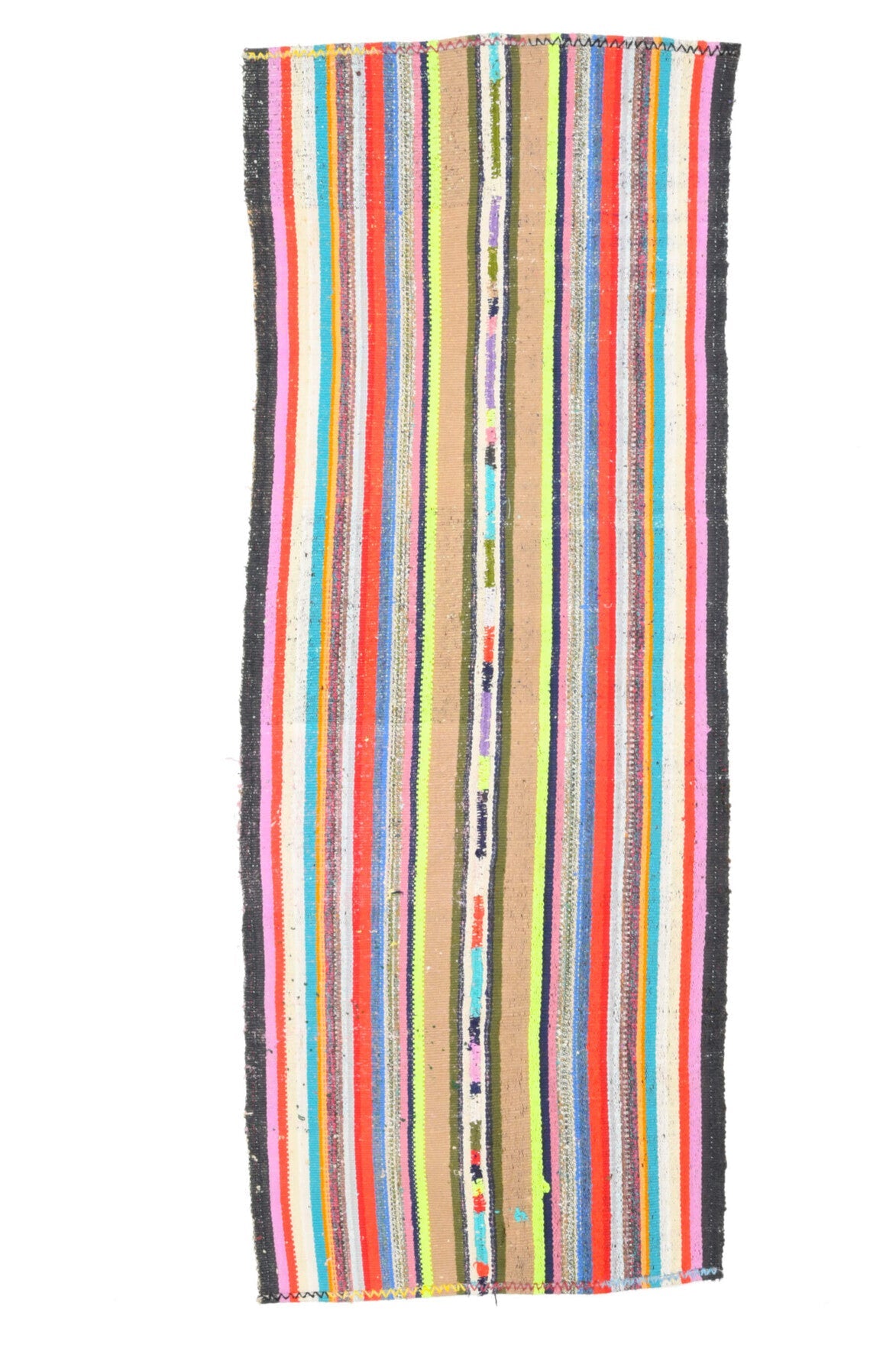 El yapımı vintage halı 94x241 cm çizgili desenli yün