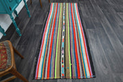 El yapımı vintage halı 94x241 cm çizgili desenli yün - detay görünümü