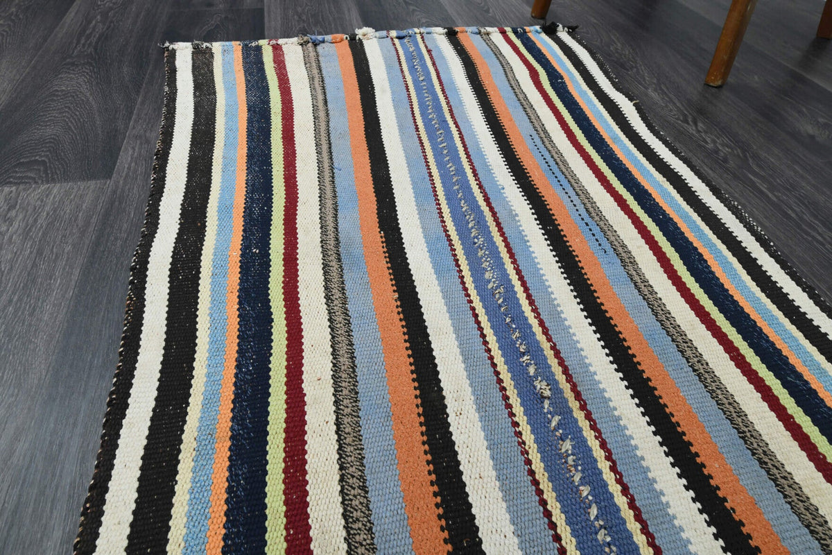 El yapımı vintage yolluk 79x231 cm çizgili desenli yün - desen detayı