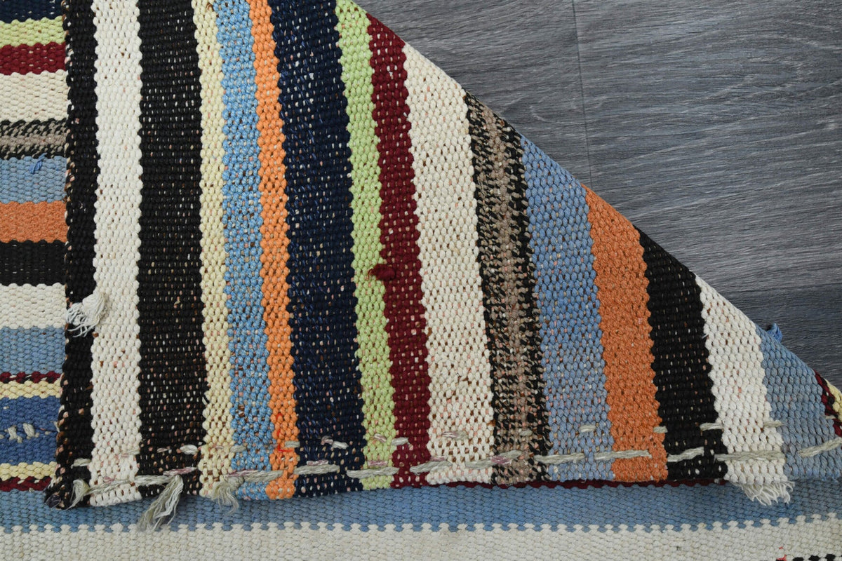 El yapımı vintage yolluk 79x231 cm çizgili desenli yün - farklı açıdan görünüm