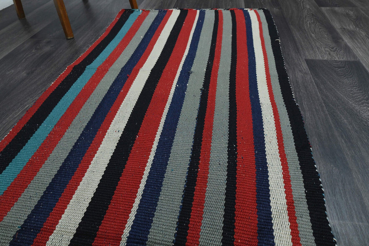 El yapımı vintage yolluk 79x246 cm çizgili desenli yün - mekan görünümü