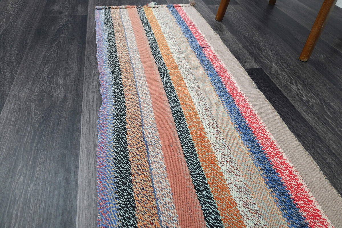 El yapımı vintage halı 51x279 cm çizgili desenli yün - desen detayı