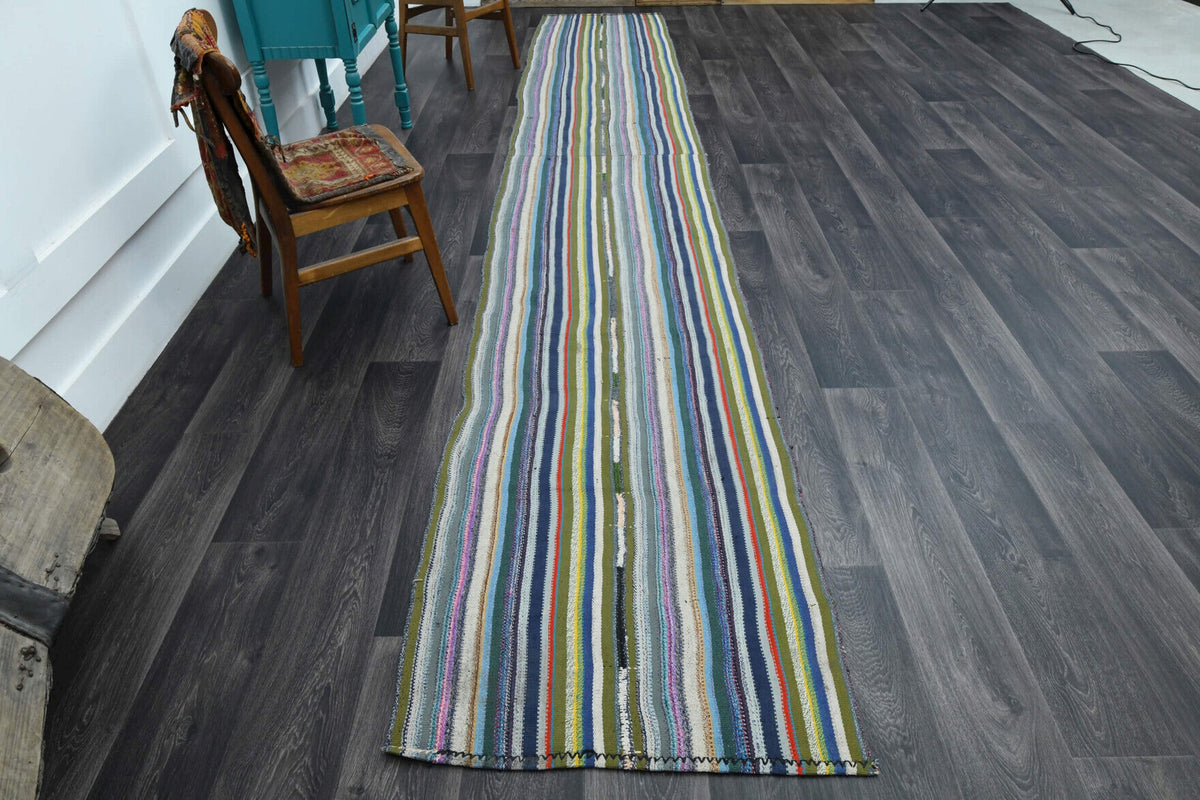 El yapımı vintage yolluk 81x503 cm çizgili desenli yün - detay görünümü