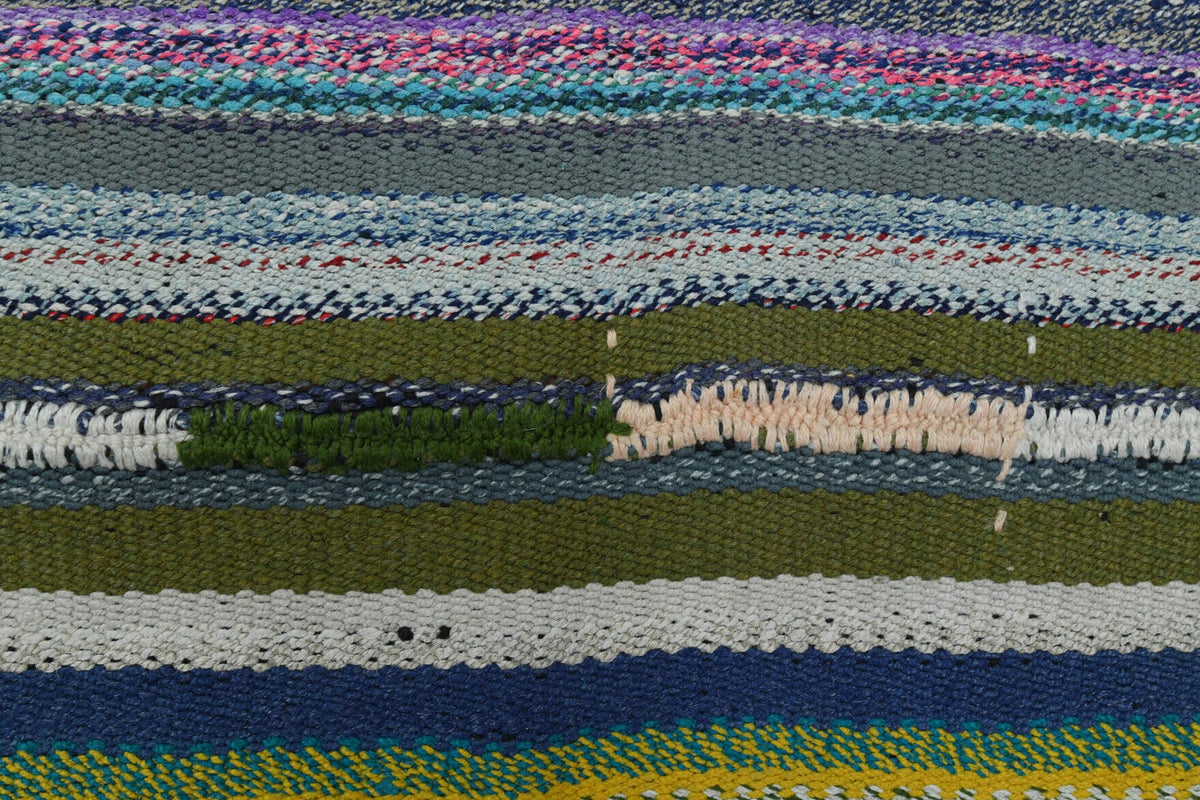 El yapımı vintage yolluk 81x503 cm çizgili desenli yün - üstten görünüm