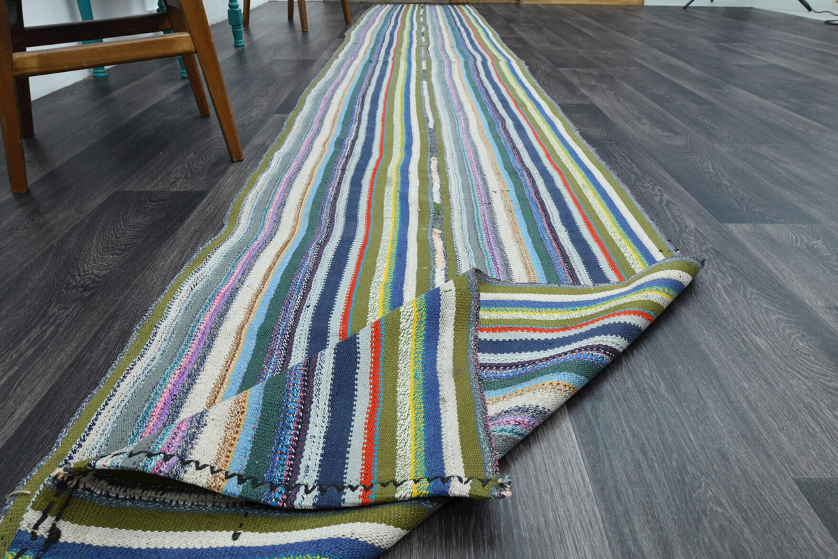 El yapımı vintage yolluk 81x503 cm çizgili desenli yün - farklı açıdan görünüm