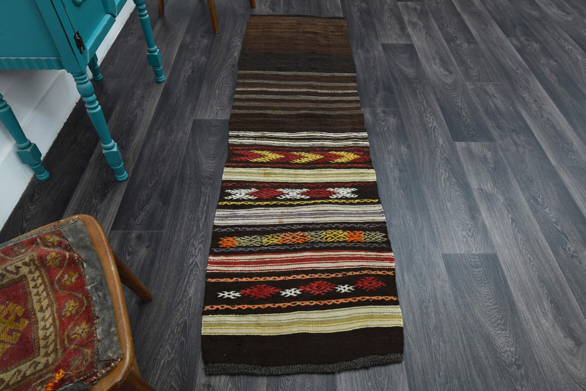 El yapımı vintage yolluk 64x226 cm i̇kat desenli yün - detay görünümü